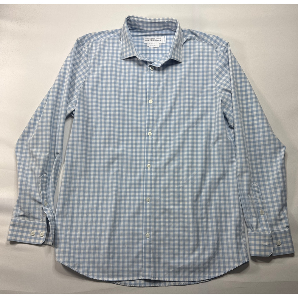 Mizzen+Main Leeward Men's Long Sleeve Blue Check Button Up Dress Shirt -XL Trim